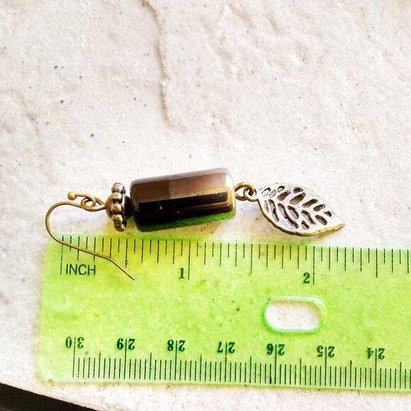 Ombre Black Gold Bronze! Graduated Color Leaf Dangle Earrings! Distinctive Flair - Picture 6 of 7